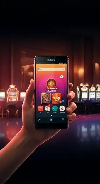 Een close-up van een smartphone met de overzichtelijke homepage van Casino Betsixty, rijk aan geoptimaliseerde spellen en intuïtieve mobiele navigatie.